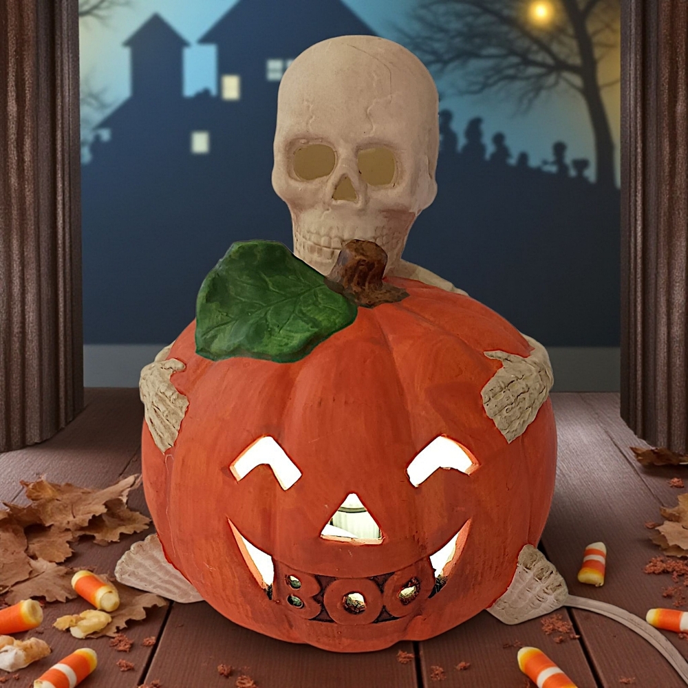 Vintage Halloween Figure Pumpkin Skeleton Light Up Ceramic 90s‎ Spooky Autumn - Picture 14 of 16